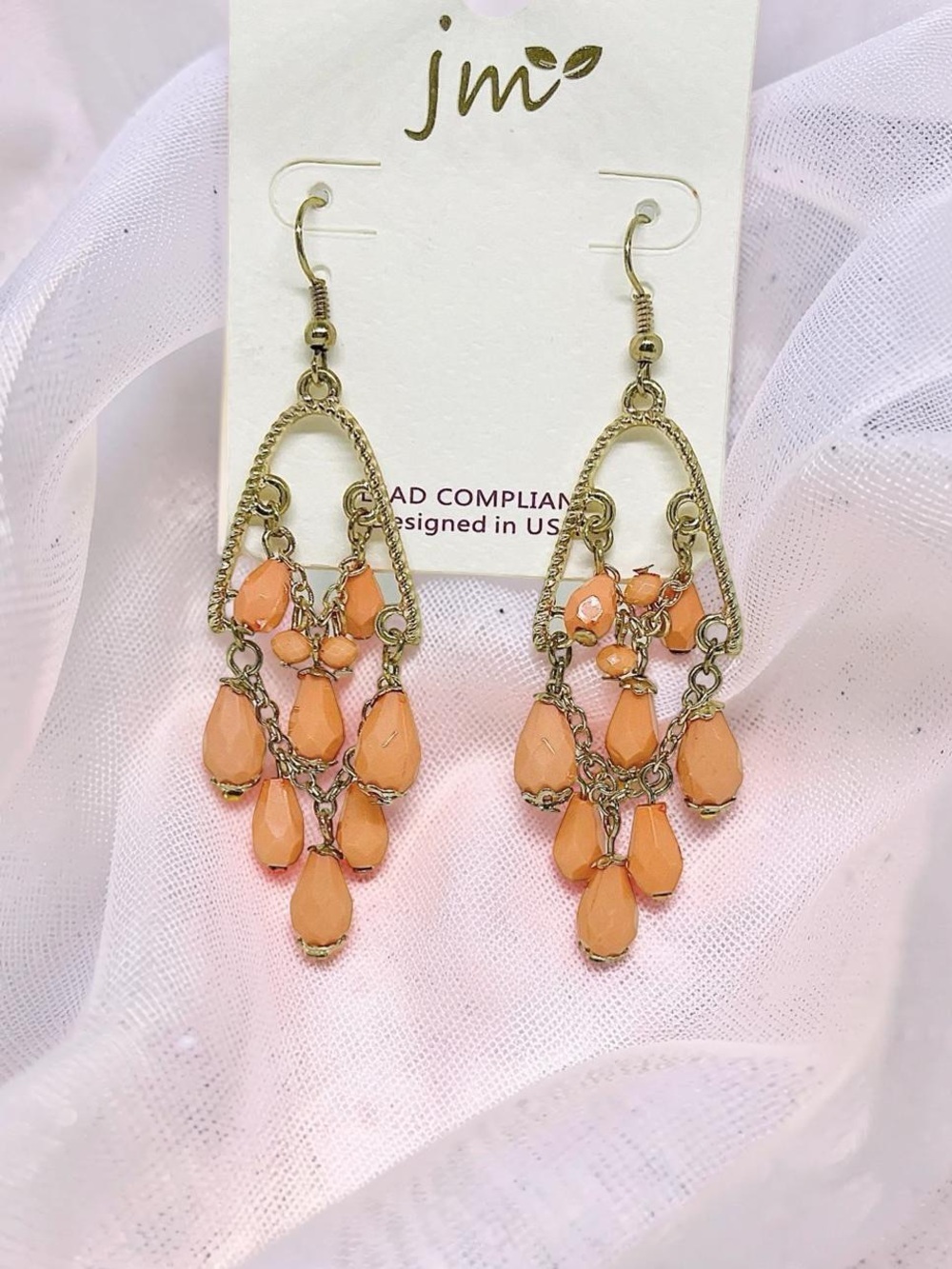Peach & Gold Dangling Statement Earrings